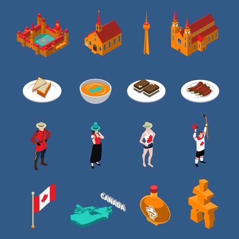 Conjunto de iconos turísticos de Canadá vector