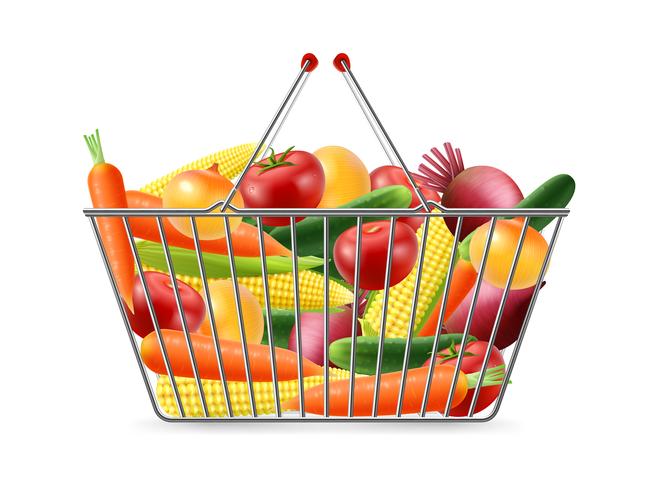 Shopping Basket Full Vegreables Realistic Image vector