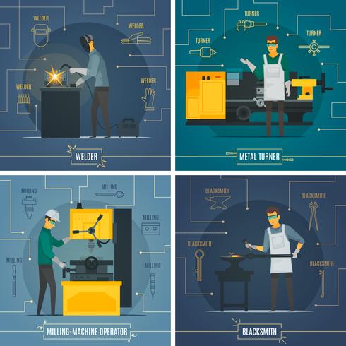 Metalworking Infographic Elements 4 Flat Icons  vector