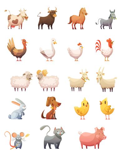 Conjunto de dibujos animados de animales de granja vector