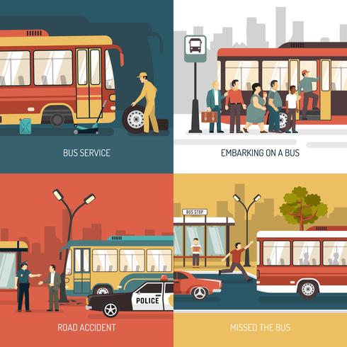 Bus Stop 4 Flat Icons Square vector