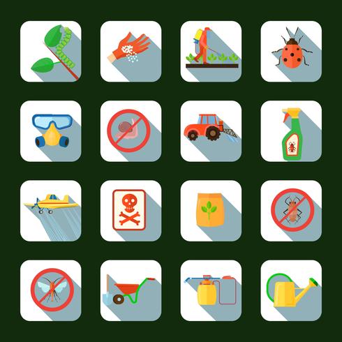 Conjunto de iconos cuadrados de pesticidas vector