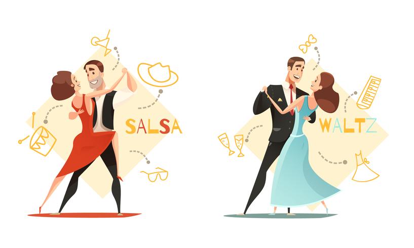 Dancing Pairs 2 plantillas de dibujos animados retro vector