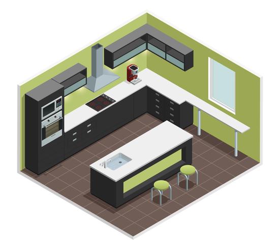 Modern Kitchen Isometric View Image vector