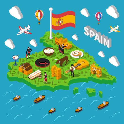  Spain Isometric Map Illustration  vector