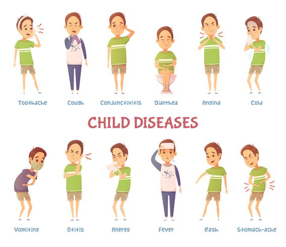 Child Diseases Characters Set vector