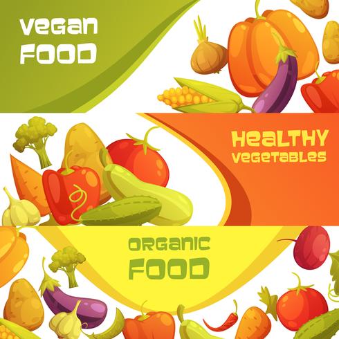 Fresh Organic Vegetables Horizontal Banners Set  vector