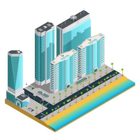 Composición de la ciudad moderna isométrica vector