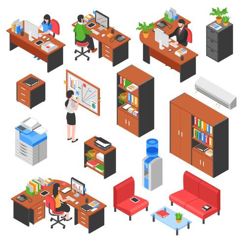 Isometric Office Elements Set vector