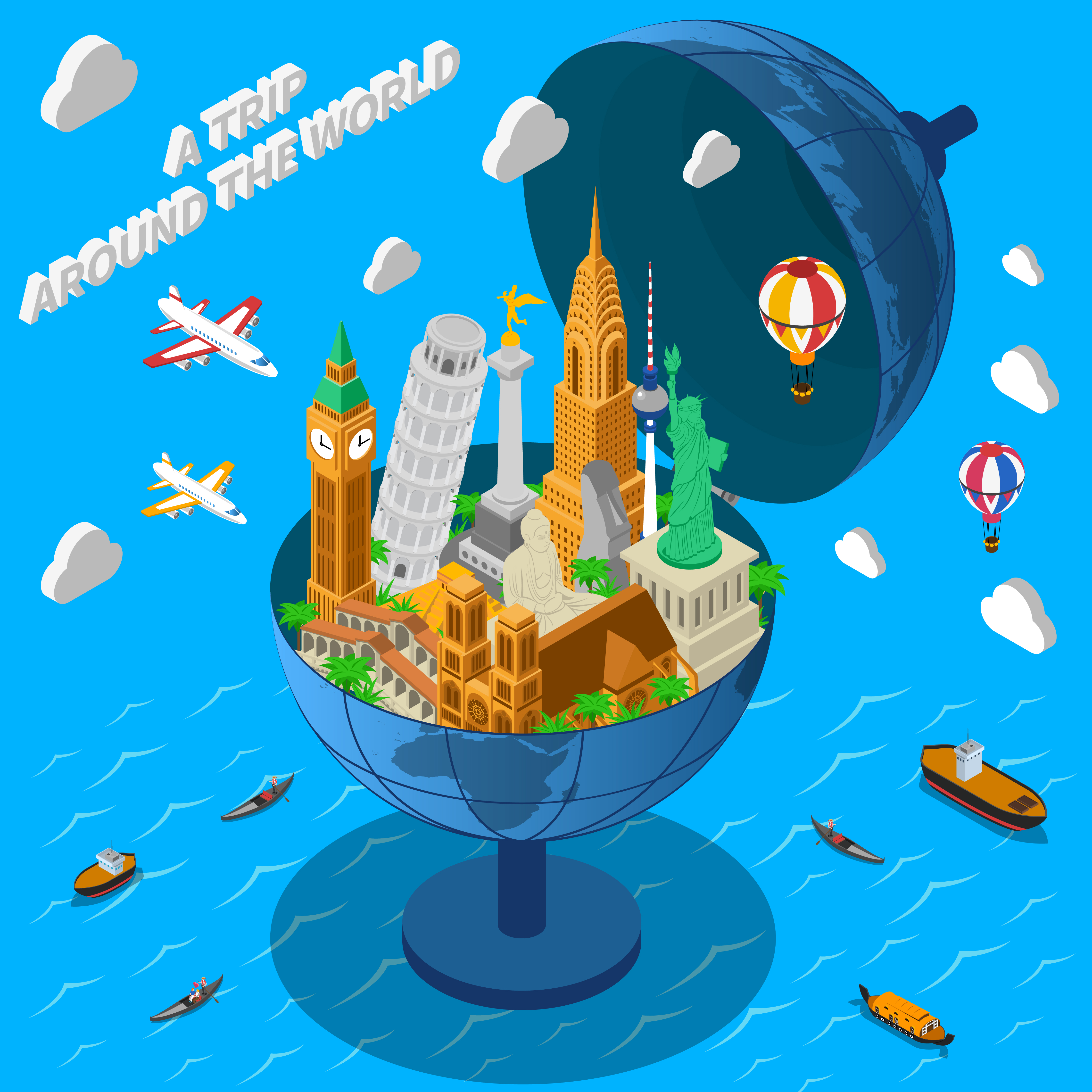 World Landmarks In Globe Isometric Poster 483488 Vector Art at Vecteezy