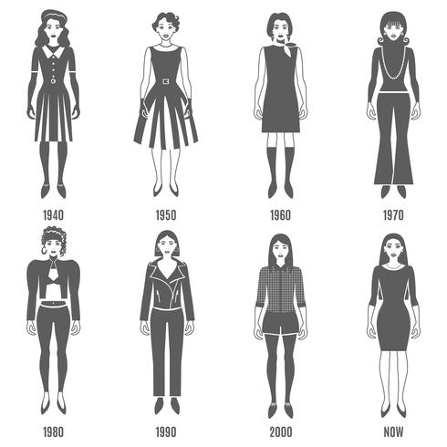 Fashion Evolution Black White Icons Set vector