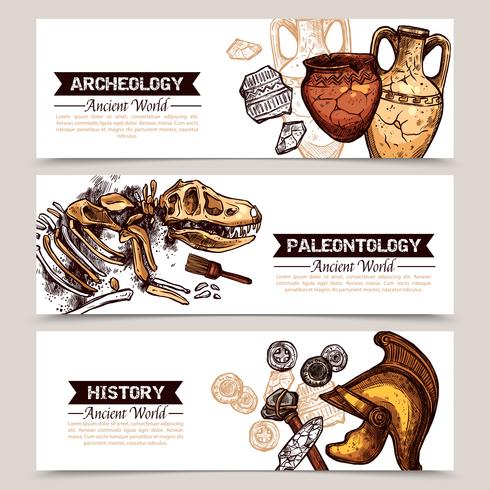 Archeology Horizontal Sketch Colored Banners vector