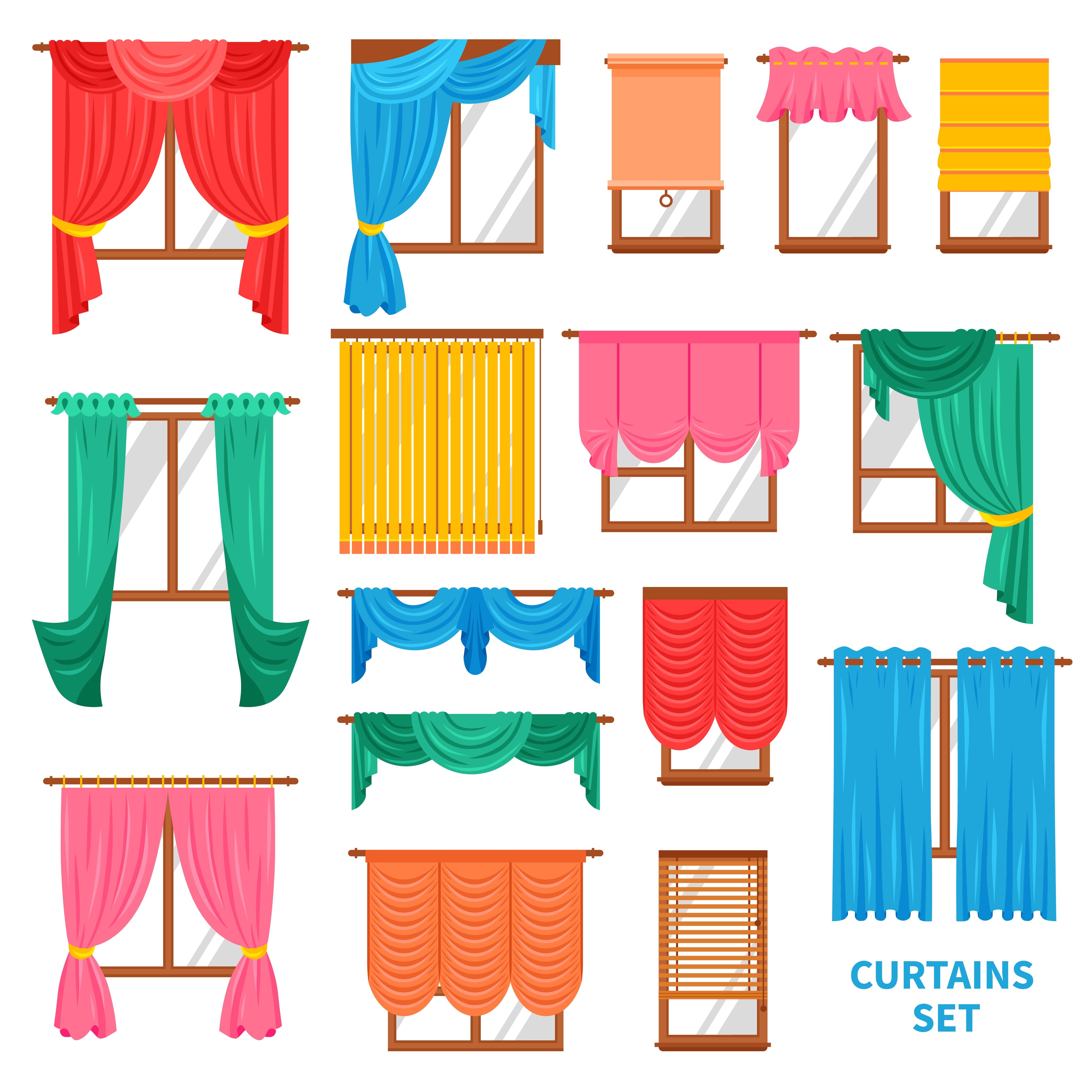 Window Curtains And Blinds Set 483583 Vector Art at Vecteezy