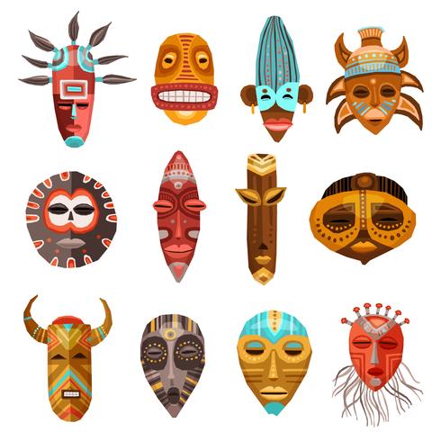 African Ethnic Tribal Masks Set vector