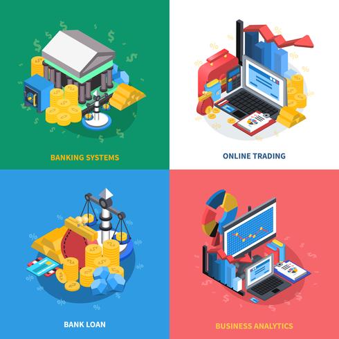 Financial Isometric Icons Square Composition vector