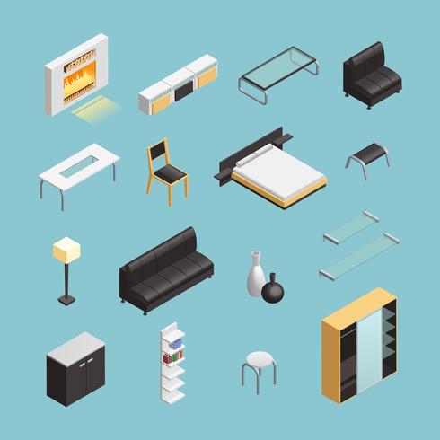 Home Interior Objects Isometric Icons Set  vector