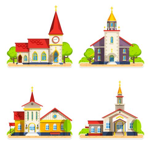 Conjunto de iconos planos de la iglesia vector