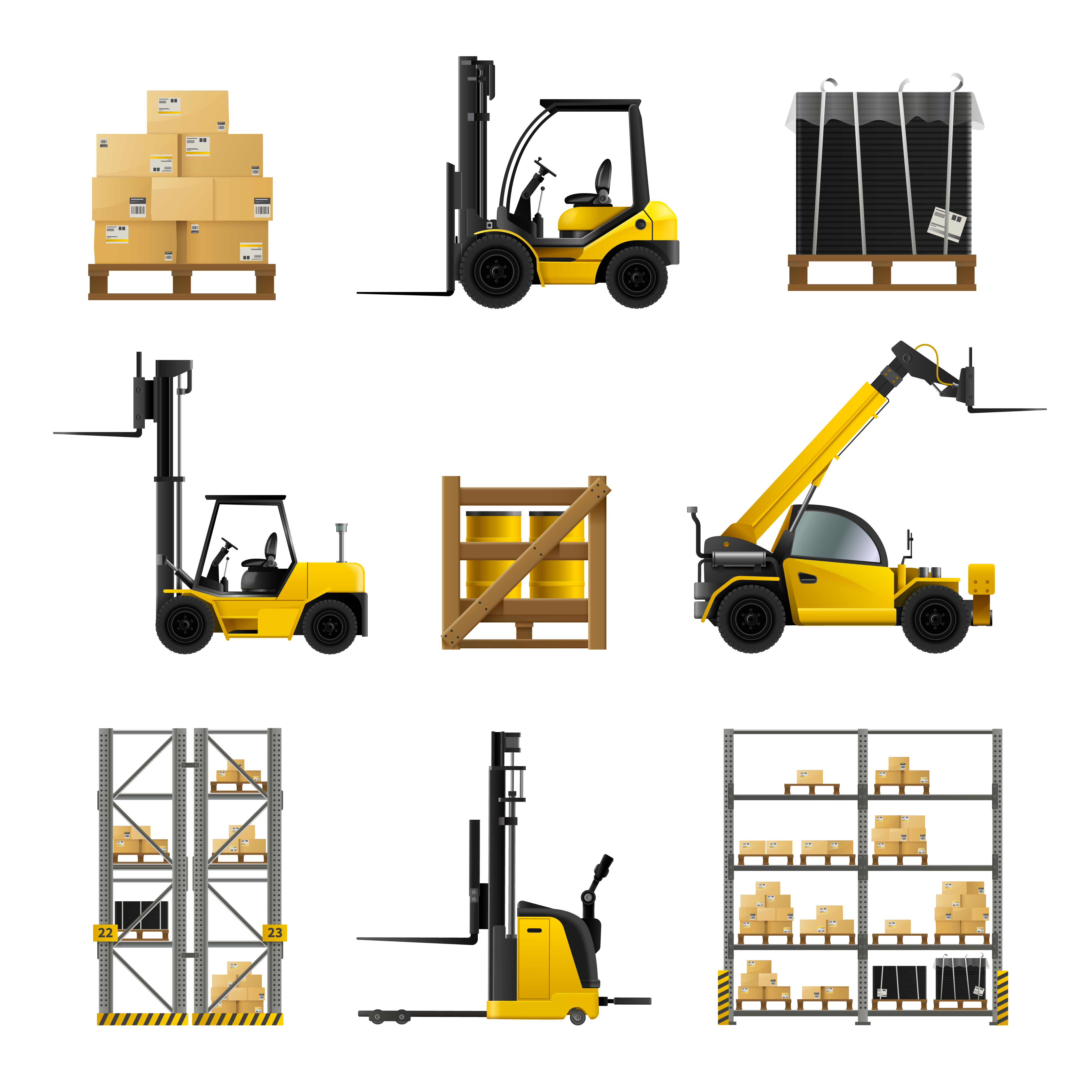 Forklift Realistic Set Download Free Vectors Clipart Graphics Vector Art