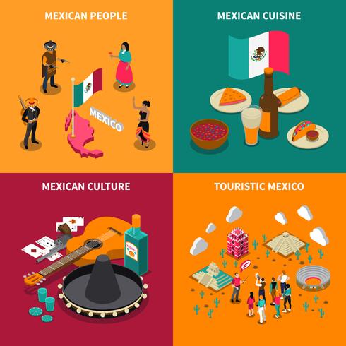 Mexico Touristic 4 Isometric Icons Square  vector