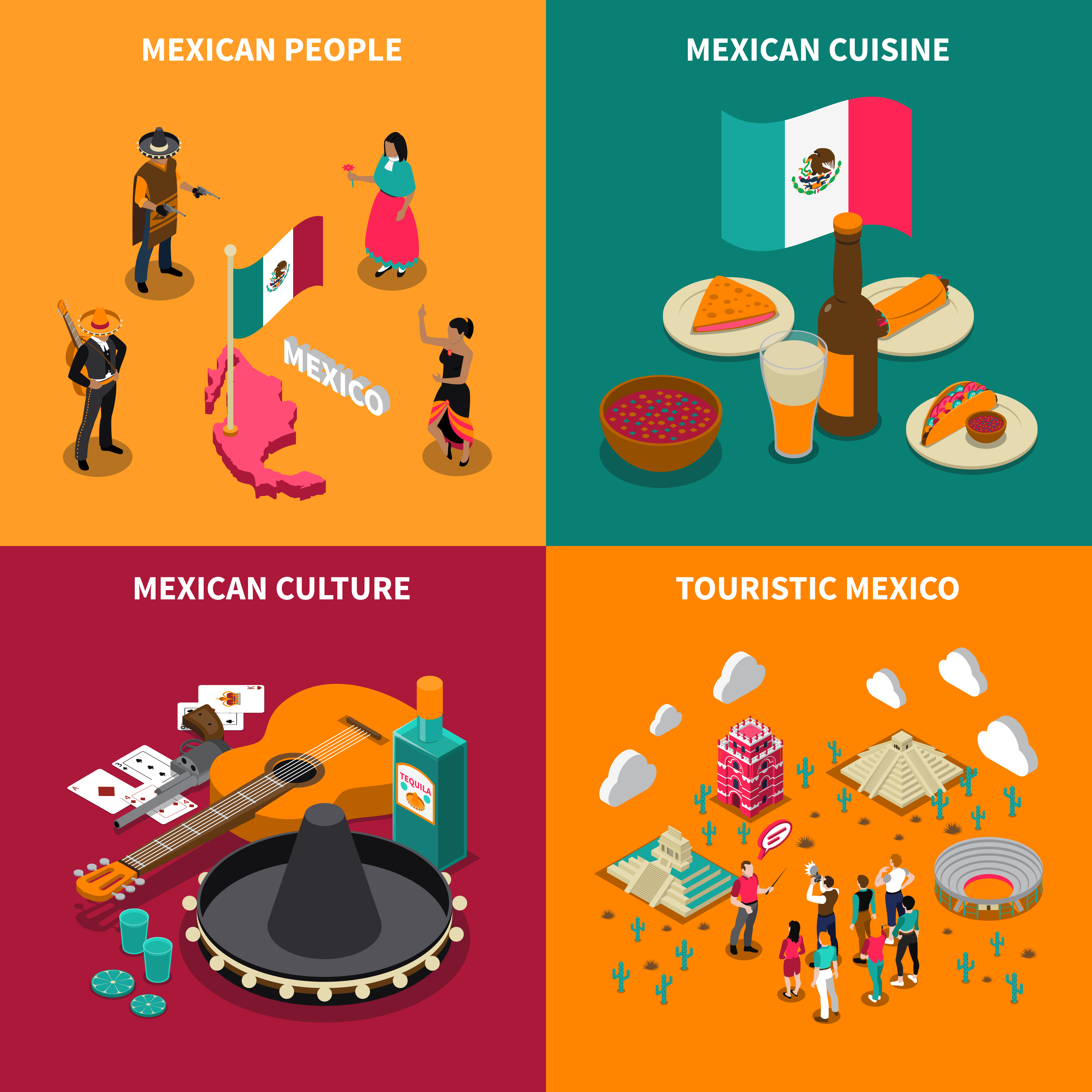 Mexico Touristic 4 Isometric Icons Square 483649 Vector Art At Vecteezy