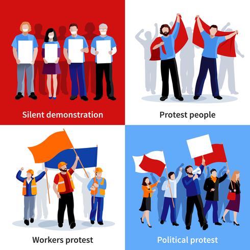 Demonstration Protest People 2x2 Icons Set vector