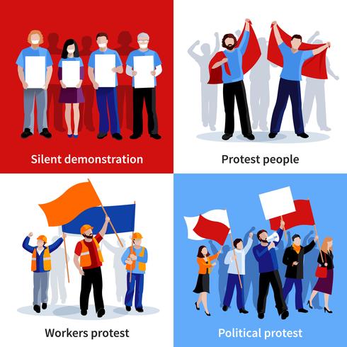 Demostración de protesta personas 2x2 iconos conjunto vector