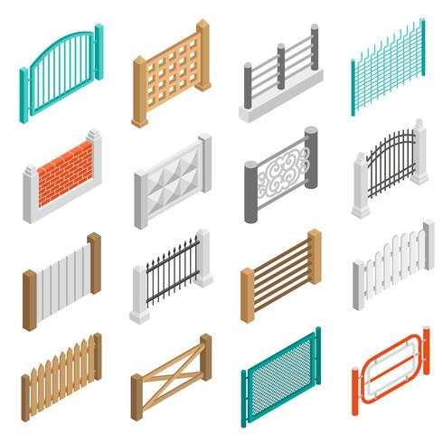 Fences Types Elements Icons Isometric Collection  vector