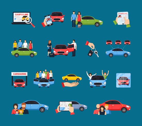 Conjunto de iconos de coche compartido vector