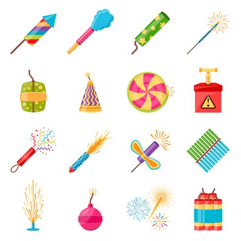 Pyrotechnics Festival Flat Icons Set vector