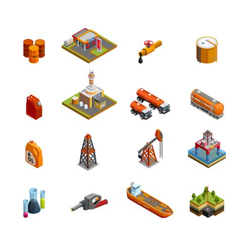 Oil Industry Isometric Icons Set  vector