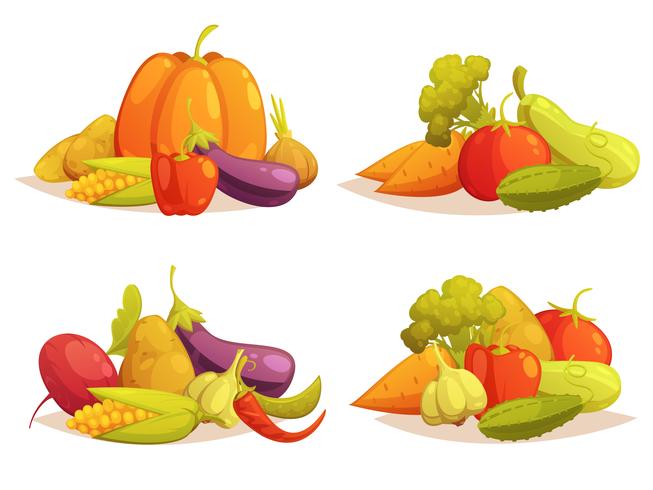  Vegetables Compositions 4 Icons Square Set  vector