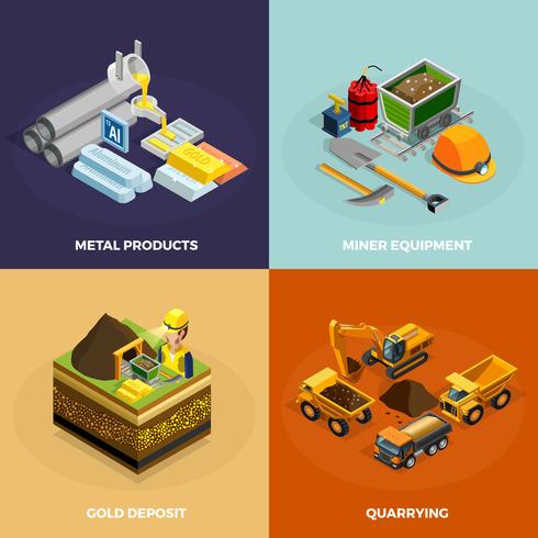  Mining Concept Isometric Icons Set  vector