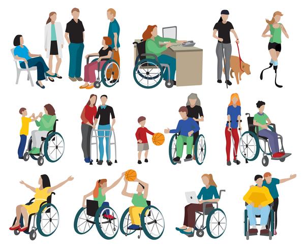 Disabled People Icons Set vector