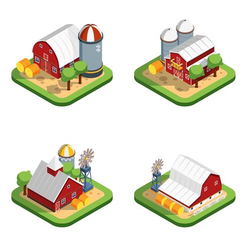 Farm Isometric Isolated Compositions vector