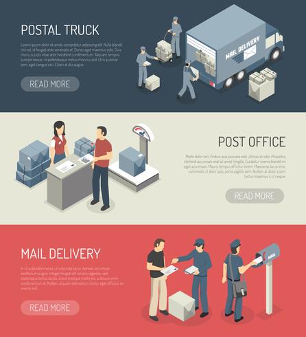  Post Office Service 3 Isometric Banners vector