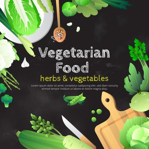 Organic Green Vegetables Herbs Chalkboard Poster  vector