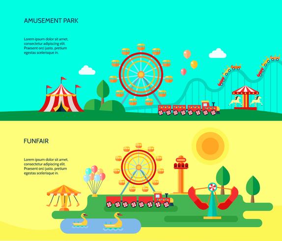 Amusement Park 2 Flat Horizontal Banners  vector