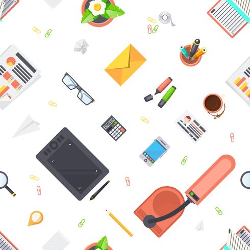 Workplace Objects Seamless Pattern  vector