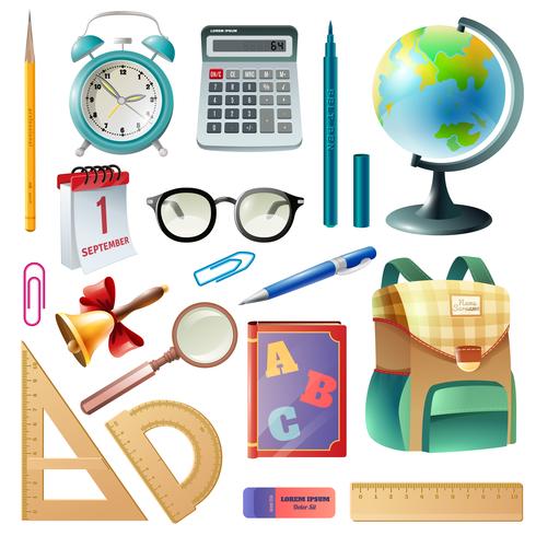 School Supplies Realistic Icons Collection  vector