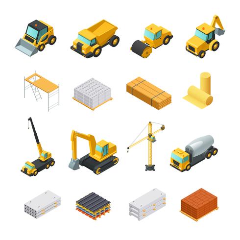 Conjunto de iconos de construcción isométrica vector