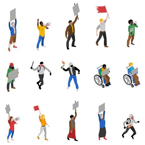 Protest Demonstration People Isometric Icons Set  vector