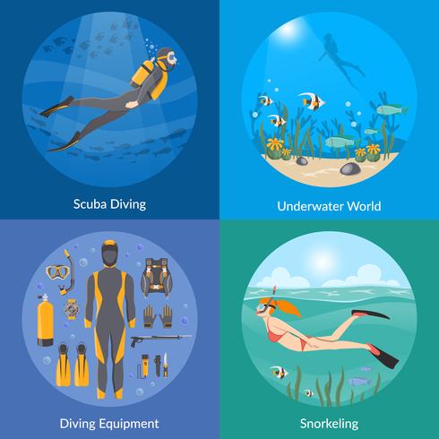 Diving And Snorkeling 2x2 Design Concept vector