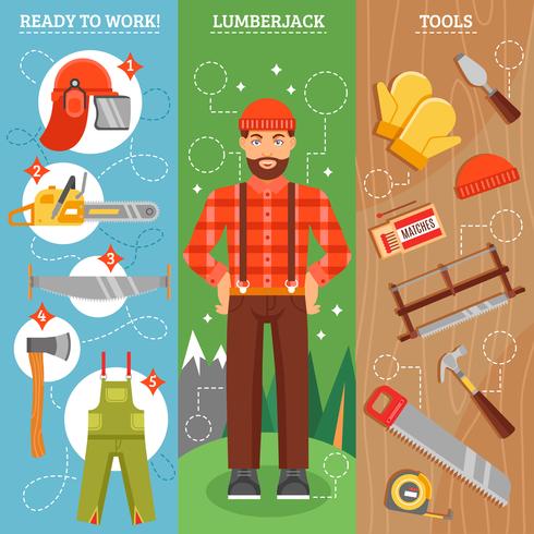 Work Of Lumberjack Vertical Banners Set vector