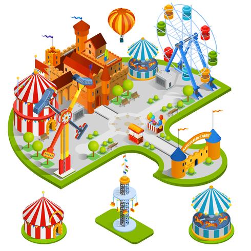 Amusement Park Isometric Composition vector