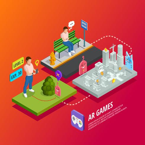 Cartel isométrico de juegos de AR de realidad aumentada vector