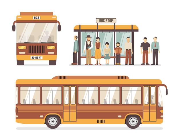 Iconos planos de la parada de autobús de la ciudad vector
