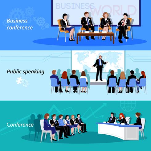 Conference Public Speaking 3 Flat Banners  vector