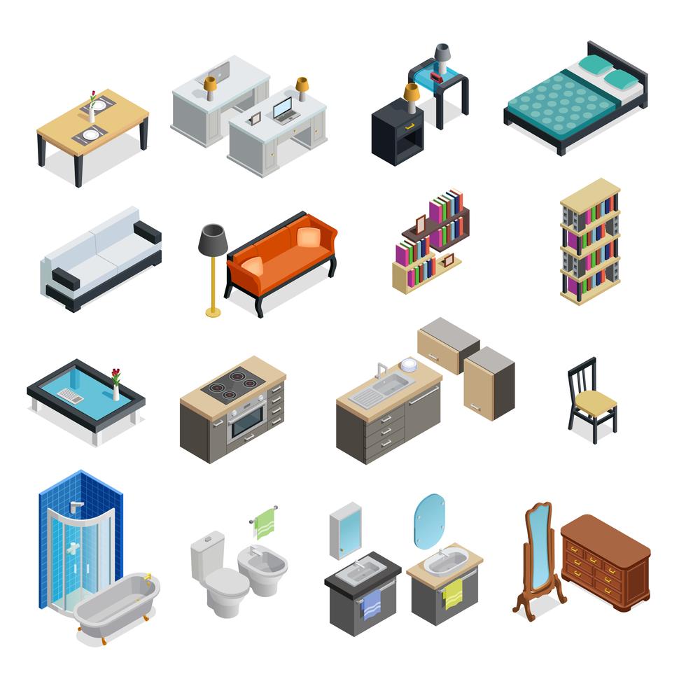 Interior Isometric Objects Set 483874 Vector Art at Vecteezy