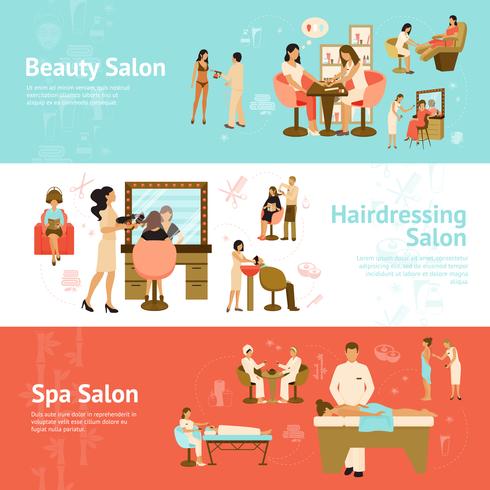 People In Beauty And Spa Salon Horizontal Banners vector