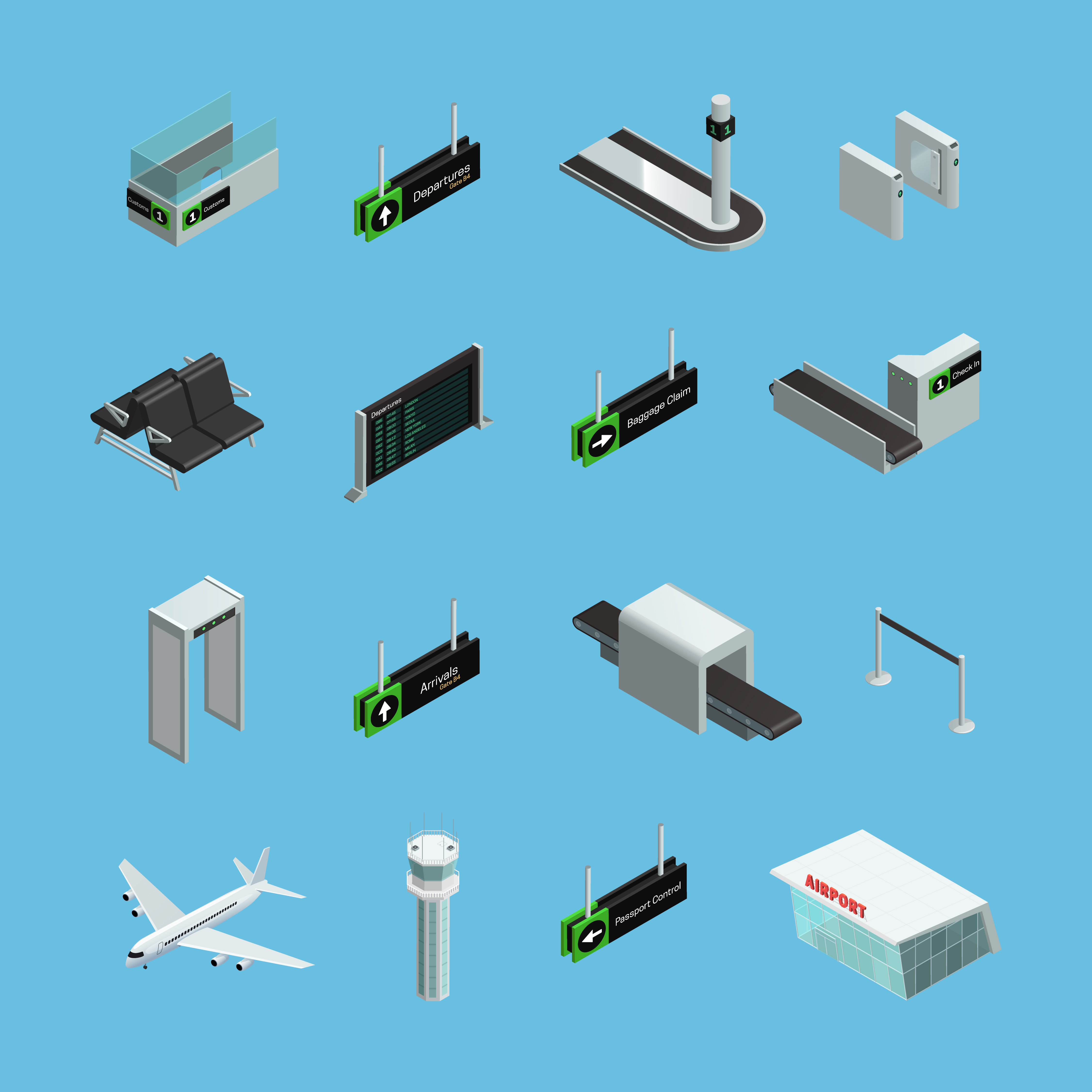 Download Airport Isometric Icons Set - Download Free Vectors ...